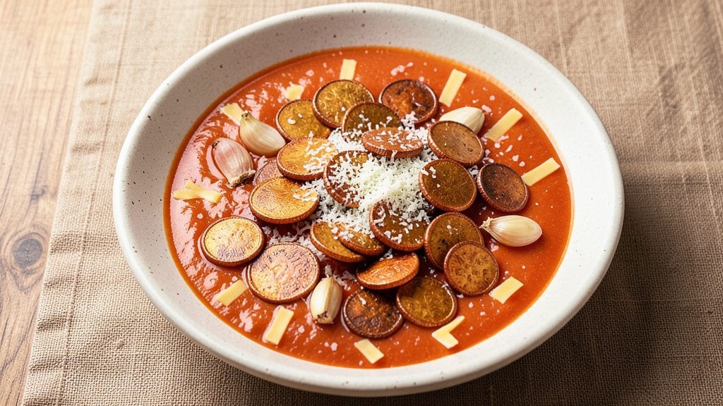 Copper Pennies Recipe with Tomato Soup: Crispy Cheese Bites Over Warm, Savory Broth