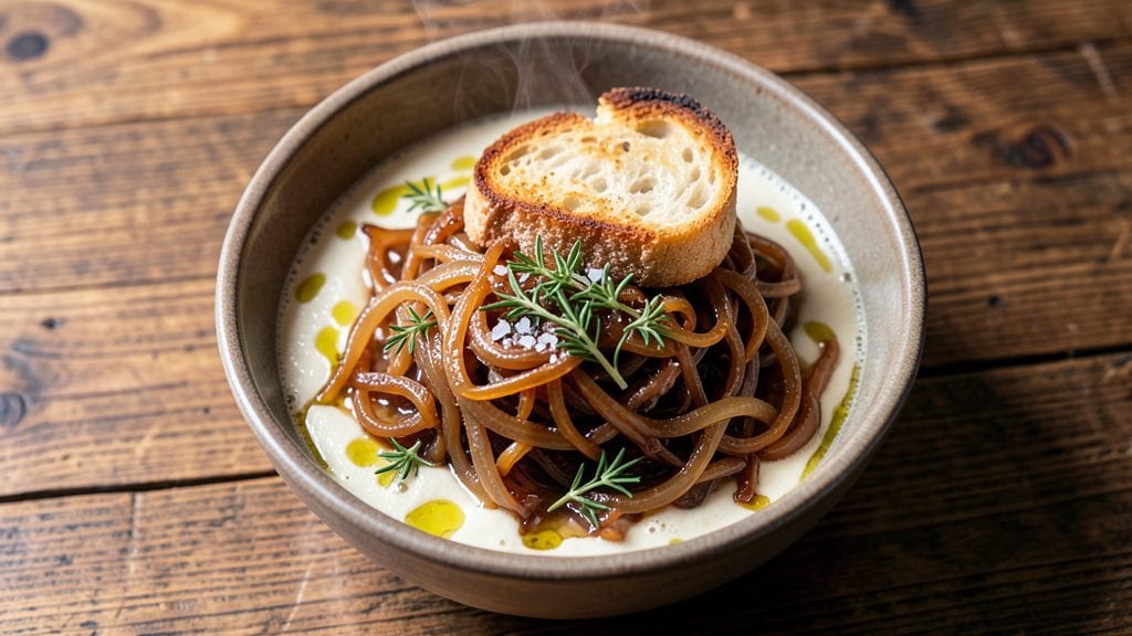 Emeril's French Onion Soup Recipe: Crispy Gruyère Clouds Over Caramelized Layers