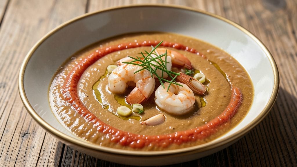 French Shrimp Bisque Recipe: Creamy Tomato-Basil Velouté With Crispy Herb Garnish