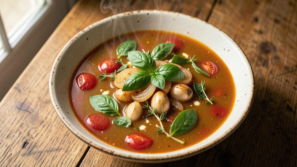 Grandma's Tomato Soup Recipe: Rustic Herb Swirl With Crispy Bread Top