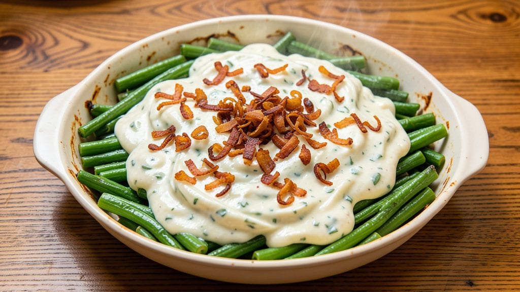 Green Bean Casserole Recipe No Mushroom Soup: Crispy French Fried Onions and Creamy French Onion Topping