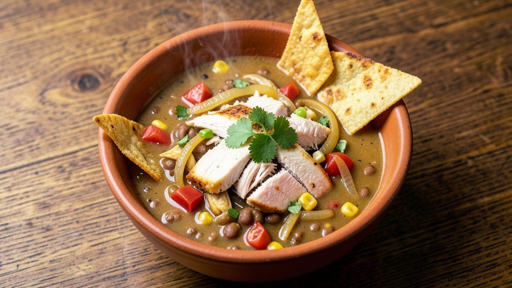 Houston's Tortilla Soup Copycat Recipe: Crispy Tortilla Strips Over Creamy Tomato-Basil Swirl