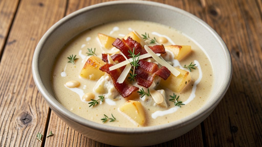 Leftover Potato Salad Soup Recipe: Crispy Bacon and Gruyère Clouds