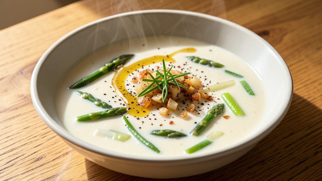 Old-Fashioned Cream of Asparagus Soup Recipe: Silky Smooth With Earthy Herb Freshness