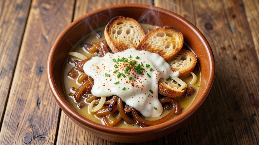 Outback Creamy French Onion Soup Recipe: Gruyère Clouds Over Caramelized Onion Layers