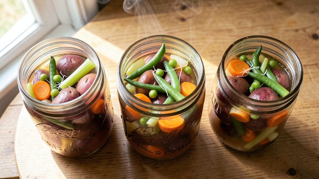 Vegetable Soup Canning Recipe: Preserved Summer Harvest in Glass Jars