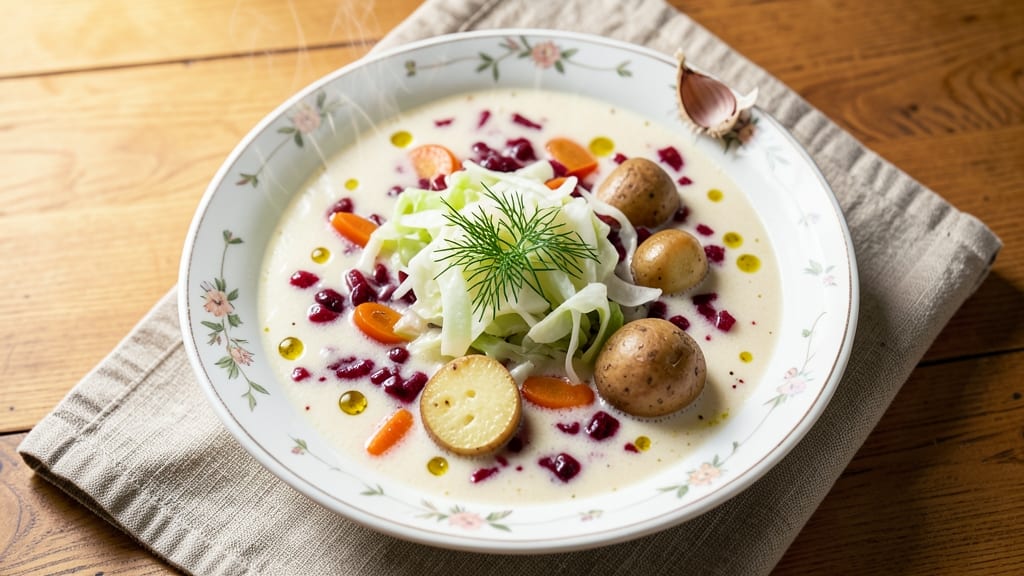White Borscht Soup Recipe: Chilled Creamy Beet Beauty With Sour Cream Swirl